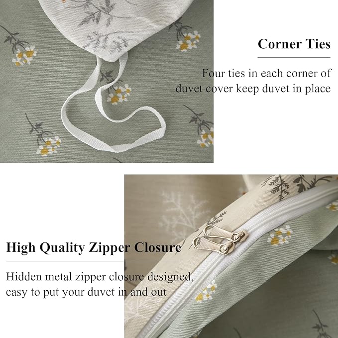 EAVD Garden Style Botanical Floral Duvet Cover Twin Soft 100% Cotton Floral Bedding Set for Girls with 2 Pillowcases Chic Shabby Boho Floral Comforter Set with Ziper Closure(NO Comforter)