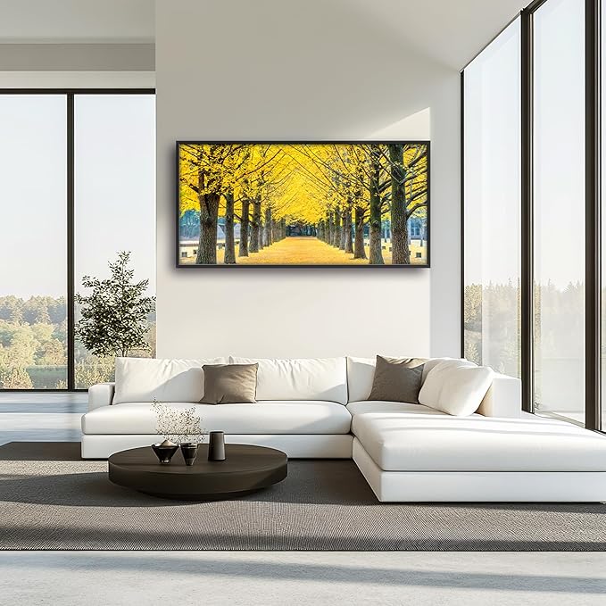 Framed Large Pictures Wall Art for Living Room, Yellow Ginkgo Trees Oversized Wall Decor Nature Scenery Landscape Canvas Painting Modern Extra Large Framed Artwork for Bedroom Office 60"x30"