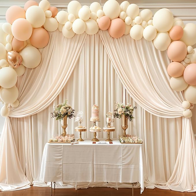 Deep Champagne Backdrop Curtain 4 Panels-Wrinkle-Free Curtains Polyester Photography Drapes for Baby Shower Birthday Party Photo Background Backdrop Stand- 16 X10FT (Champagne)