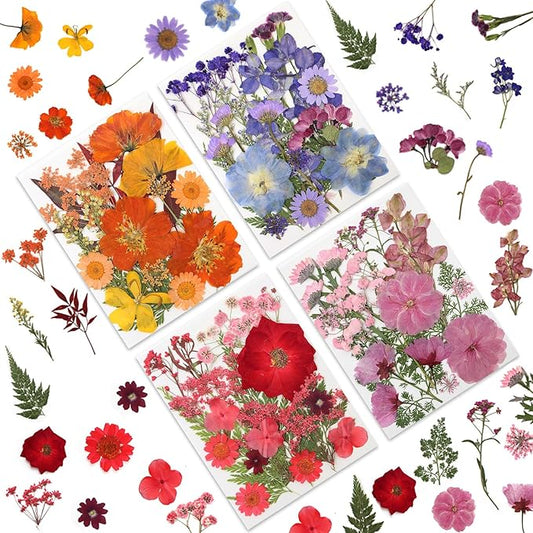 80 Pcs Dried Pressed Flowers for Crafts, Real Natural Dried Pressed Flowers in Vibrant Multicolor Tones for Resin, DIY Art, Jewelry, Candle & Soap Making – Tweezers Included