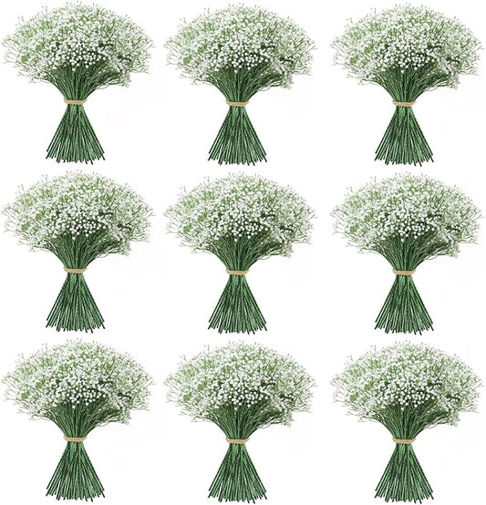 100Pcs Babys Breath Artificial Flowers, White Gypsophila Real Touch White Flowers Artificial Bulk, DIY Wedding Flower Bouquet, Fake Babies Breath Flowers Long Stems for Home Decor