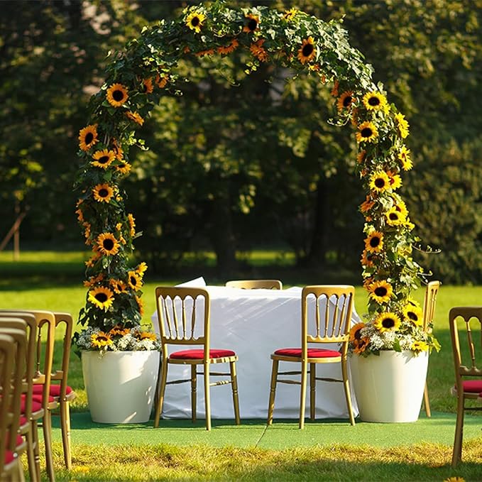 4 Pack Sunflower Garland Fall Girasoles Decorations,7.5ft Silk Artificial Sunflowers Fake Hanging Vines with Green Leaves Garland for Birthday Backdrop Outdoor Wedding Decor