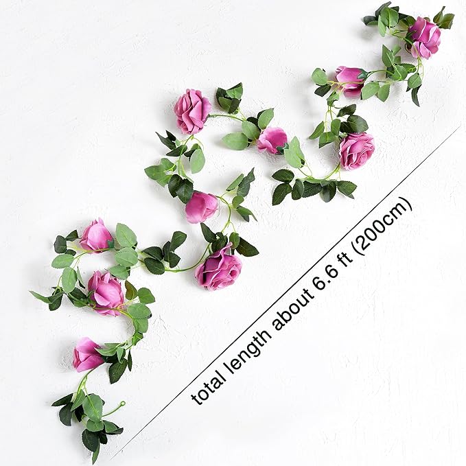 FiveSeasonStuff 29 Ft 4 Pack Rose Silk Flower Garland Artificial Flowers Decoration Hanging Floral Décor for Wedding Baby Shower Birthday Party Garden (Fuchsia)