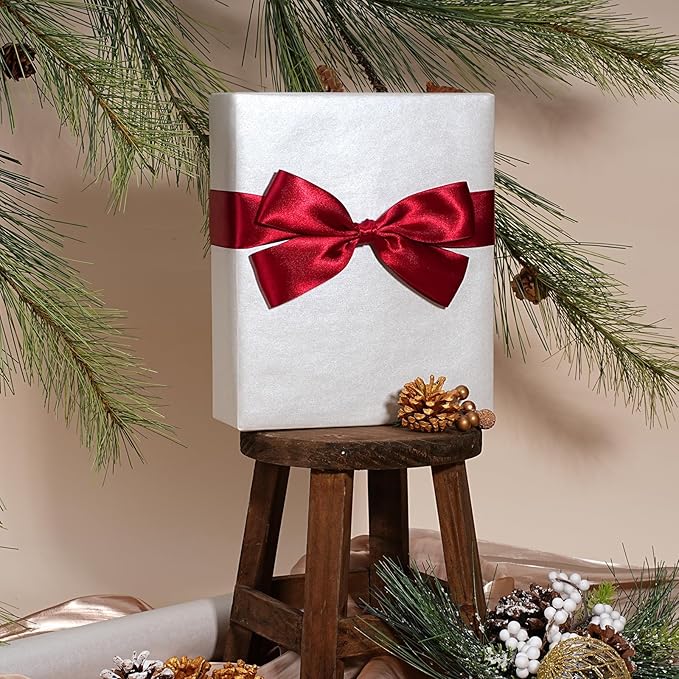 LaRibbons White Wrapping Paper, Mini Roll-17 Inch x 33 Feet, Solid Color Pearly-Lustre Christmas Gift Wrap Paper Rolls, Perfect for Holiday, Wedding, Valentine's Day, Birthday, Baby Shower