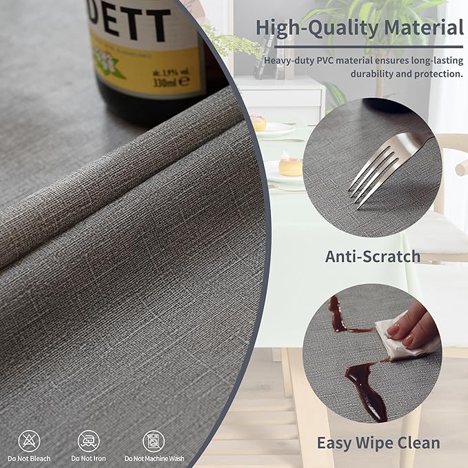 Rectangle Table Cloth,100% Waterproof Tablecloth Oil Proof Spill Proof Vinyl Table Cloth, Wipe Clean Plastic Table Cover for Dining, Camping, Indoor and Outdoor 54" x 78",Grey
