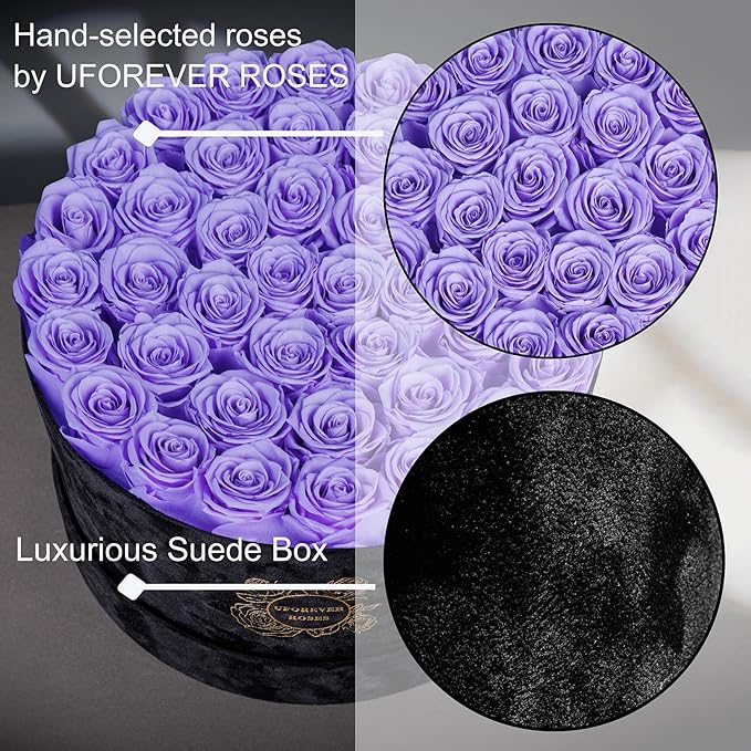 40 Pieces Preserved Roses in Suede Box, Flowers for Mothers Day, Preserved Flowers Gift for Women, Violet