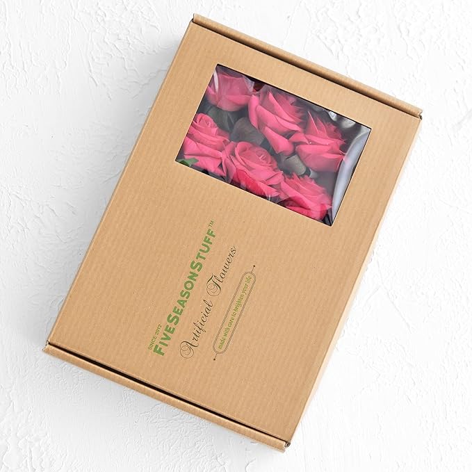 FiveSeasonStuff Fake Roses Wedding Flowers Real Touch Silk Coral Pink Artificial Flowers 12 Stems
