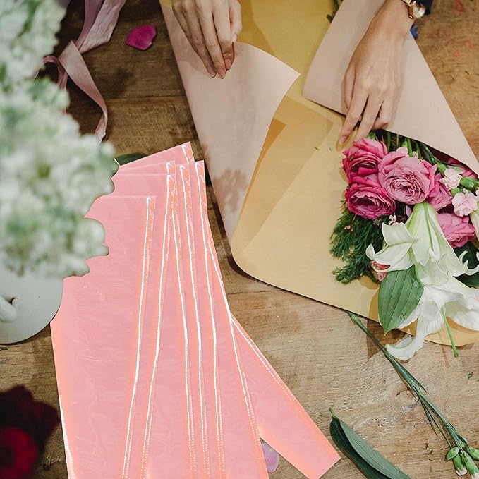 BEISHIDA 100 Pcs Single Rose Sleeve Bouquet Bags Kraft Paper Flower Bouquet Wrapping Paper Clear Single Flower Sleeve Rose Packaging For Mother's Day,Wedding,Valentine's Day(15.7 X 4.7in-Pink)