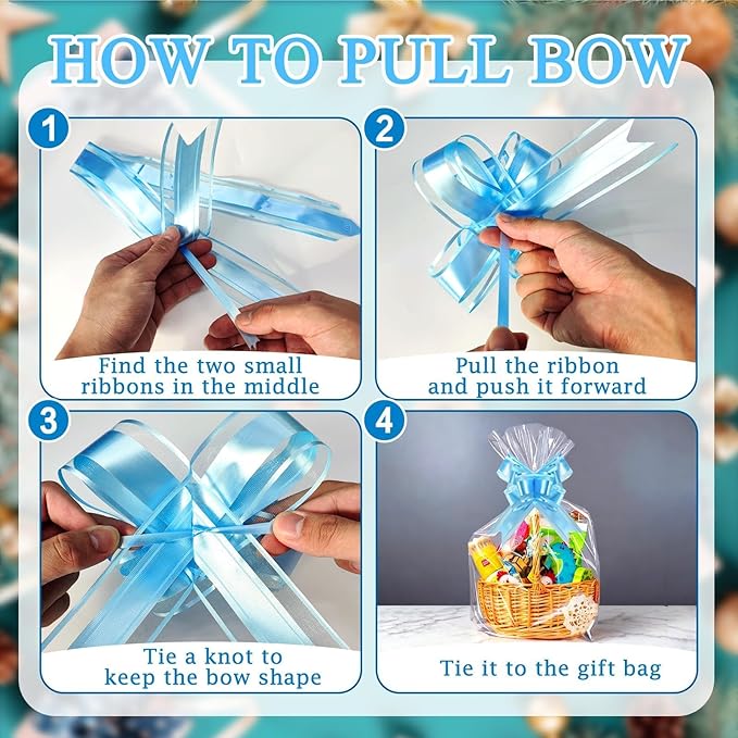 PigPotParty 30"x40" Clear Cellophane Gift Bags - Includes Bows – 10 Pack Large Cellophane Wrap for Gift Baskets, Plastic Gifts Bags for Gift Giving