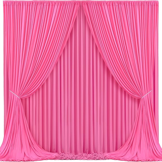 Hot Pink Backdrop Curtain 4 Panels-Wrinkle-Free Polyester Photography Drapes for Wedding Party Photo Background Decorations- 16 X10FT (Hot Pink)