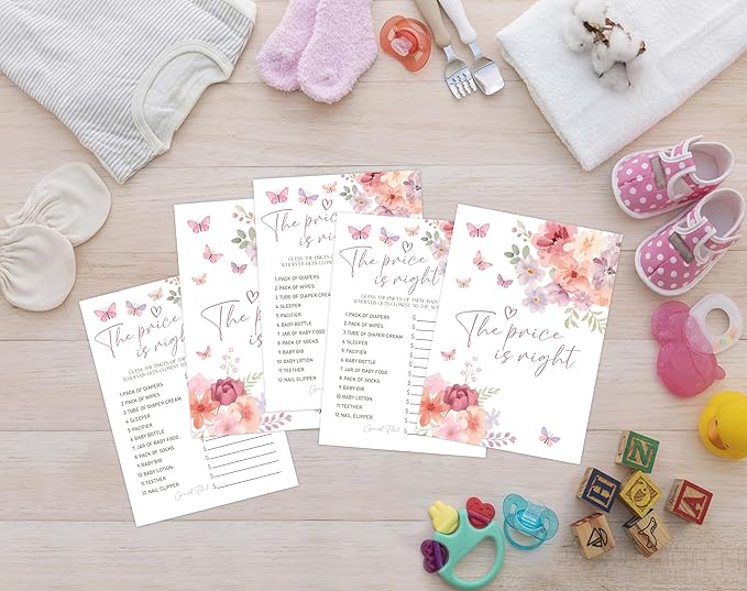 Baby in Bloom Baby Shower Games, Floral The Price is Right Game for 30 Guests with Game Cards, Gender Reveal, Baby Shower Supplies & Decorations (DV21)