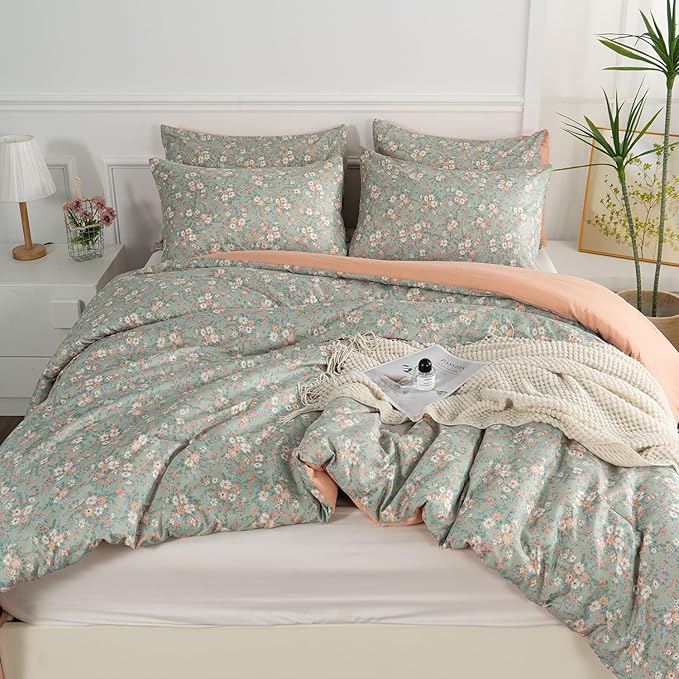 Floral Full Comforter Set 3 Pieces Soft Chic Garden Style Vintage Floral Print Lightweight Botanical Flower Comforter Set for All Seasons 1 Comforter and 2 Pillowcases