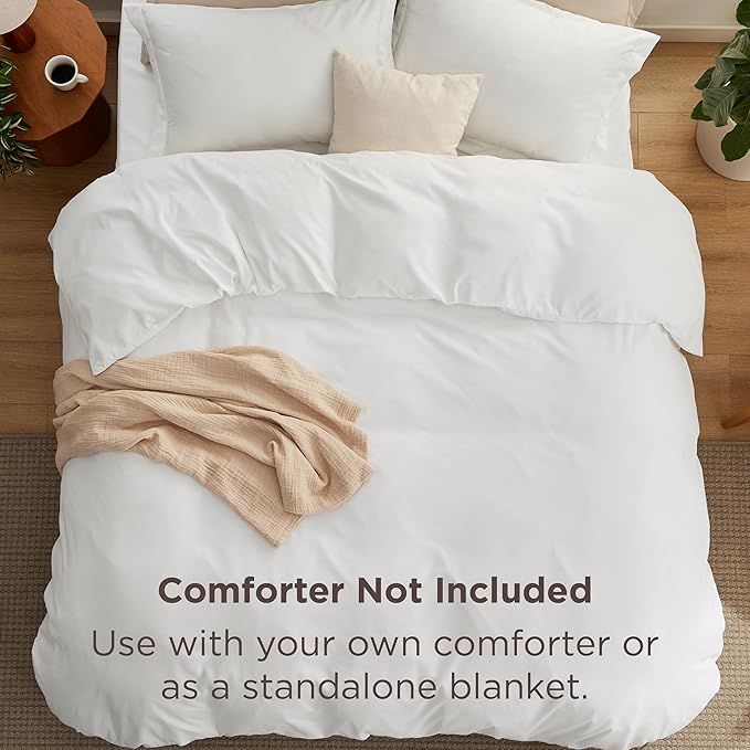 Bedsure Duvet Cover with Fitted Sheet King - Warm Deep Pocket, Hotel Luxury Soft Double Brushed Bedding Set with Zipper Closure, 1 Duvet Cover, 1 Fitted Sheet, 2 Pillow Shams, NO Comforter, White