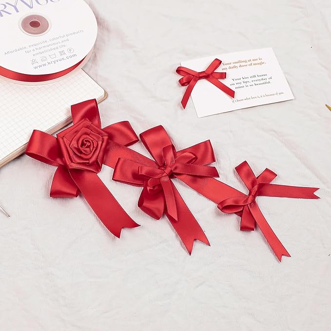 Red Satin Ribbon, Double Faced 1/4 Inch X 50 Yards Red Ribbon, Premium Satin Ribbon for Gift Wrapping, Crafts, Hair Bow Making, Sewing, Flower Bouquet, Wedding Party Decor