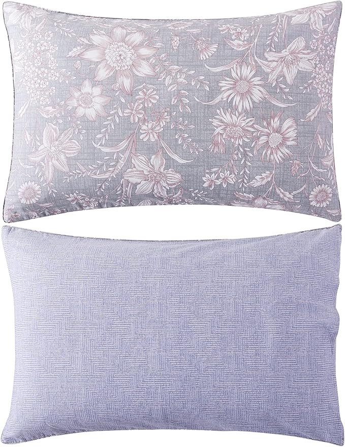 FADFAY Duvet Cover Set Queen Shabby Pink and Grey Floral Bedding Vintage Sunflower Bedding 600TC Elegant Summer Bedding 100% Cotton Soft Comforter Cover with Hidden Zipper Closure 3Pcs, Queen Size
