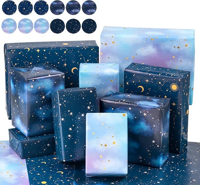 WRAPAHOLIC Neutral Birthday Wrapping Paper Sheet - 12 Sheets Folded Flat with 12 Gift Tags for Birthday, Baby Shower, Father's Day, Christmas - 19.7 Inch X 27.5 Inch Per Sheet