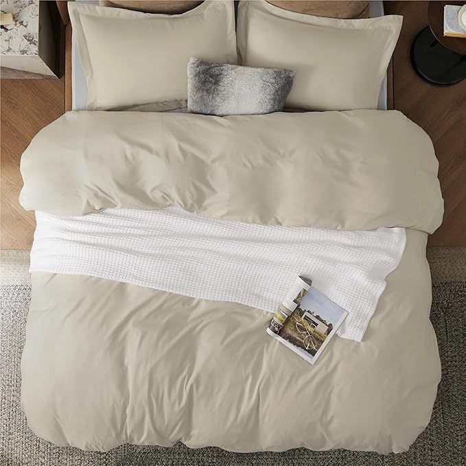 Bedsure Duvet Cover Queen Size - Soft Double Brushed Bedding Set for Kids & Adults, Zipper Closure, 3 Pieces, Includes 1 Duvet Cover (90"x90") & 2 Pillow Shams, NO Comforter, Linen