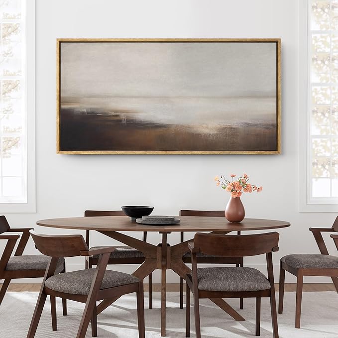 SIGNFORD Extra Large Framed Canvas Print Wall Art Minimalist Landscape in Earth Tones Serene Abstract Horizon Illustrations Modern Art Relax/Calm Warm for Living Room, Bedroom, Office - 60"x30"