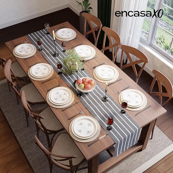 Encasa XO Cotton Dining Table Runner | Roma Grey Stripes | Size 13x72 in - Machine Washable & Durable