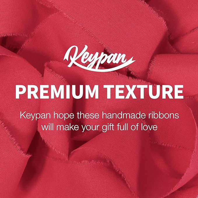Red Christmas Ribbon 1-1/2 x 15 Yards Handmade Cotton Frayed Fringe Fabric Ribbons for Crafts Flower Bouquets Wedding Baby Shower Home DIY Decor