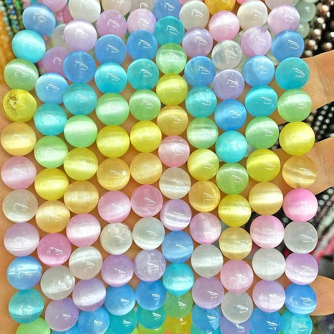 120PCS 6MM Colorful Selenite Gypsum Stone Crystal Beads for Jewelry Making DIY Bracelet 2 Strands