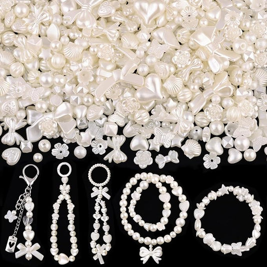 Assorted 270-320PCS Mix ABS Imitation Pearl Beads for Bracelet Making, Bow Heart Kawaii Acrylic Beads,Cute Bead for Jewelry Making DIY Necklace Keychain Phone Charm Christmas Gifts