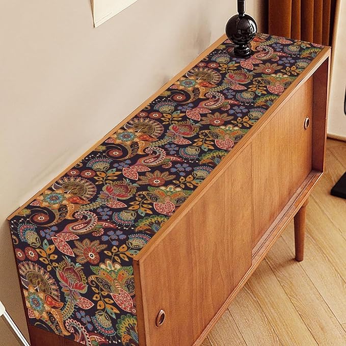 Paisley Table Runner, Rustic Vintage Farmhouse Abstract Boho Floral Leaf Print Table Decor for Home Kitchen Dining Patio Holiday Party Indoor Outdoor Table Decorations 13x72 inch