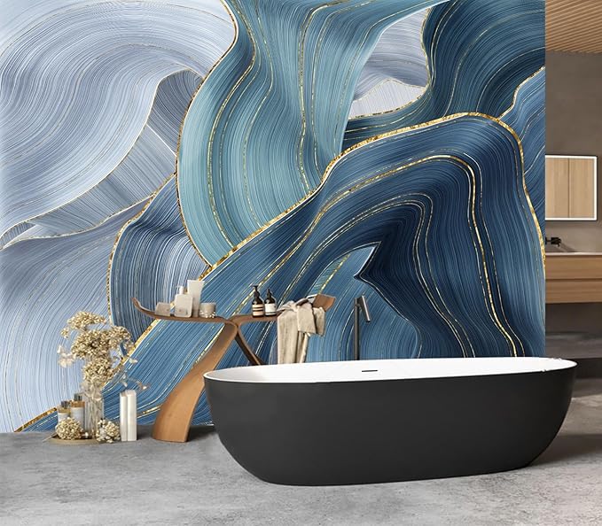 Eierme-Gilding Marble Blue Wall Mural Wallpaper for Bedroom Peel and Stick 90" x 67"