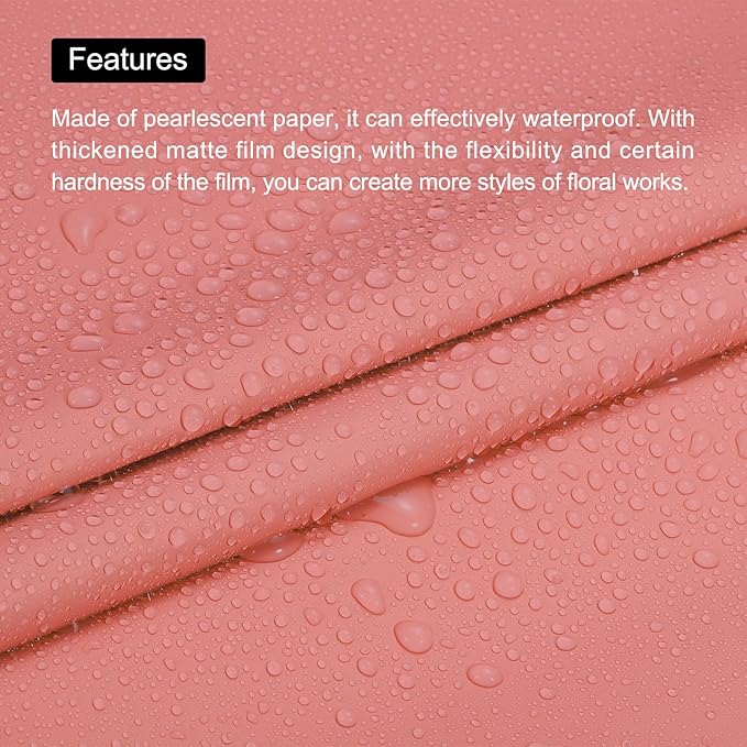 MECCANIXITY Pearlescent Film Flower Wrapping Paper 22.8x22.8 Inch Waterproof for DIY Crafts, Gift/Gift Box Packaging Watermelon Red Pack of 10