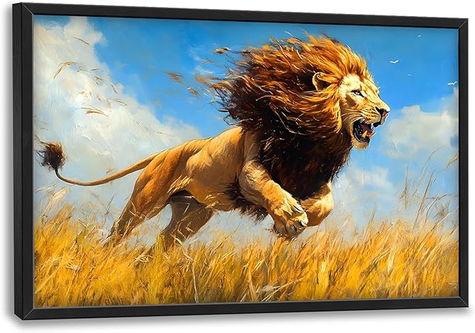 Lion Large Decor Wall Art Framed Pictures for Living Room, Animal Oversized Canvas Print Painting Modern Extra Large Framed Artwork for Bedroom Office Home Decor 36"x24"