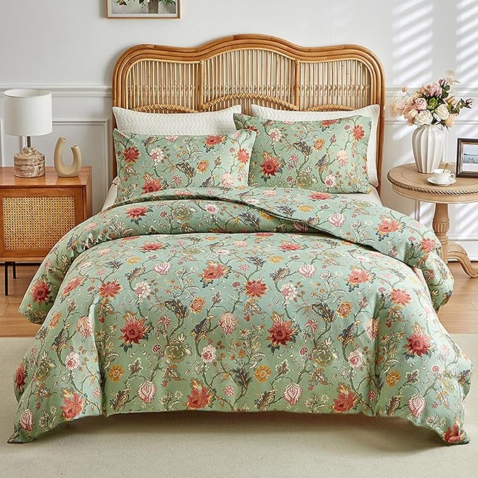 HighBuy Paisley Queen Comforter Set Sage Green Botanical Floral Bedding Comforter Set Ultra Soft for All Season Women Girl Boho Chic Comforter Queen with 2 Pillowcases