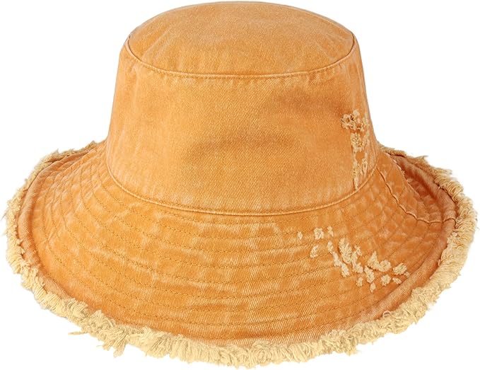 CHOK.LIDS Frayed Bucket Hats for Women Men Unisex Trendy Washed Cotton Floppy Wide Brim Boonie Outdoor Summer Beach Headwear