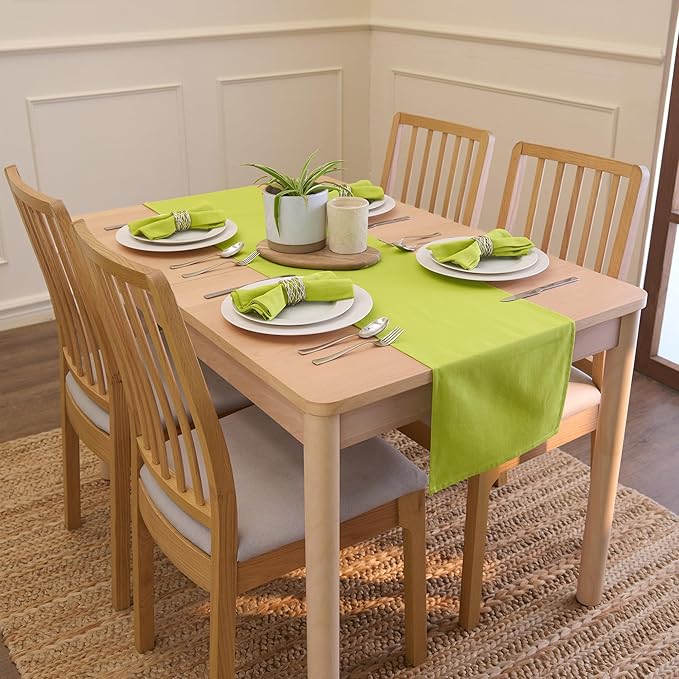 Encasa XO Table Runner 13"x91" Long | Cotton Canvas Fabric | Lime Green Solid Color | Machine Washable & Durable