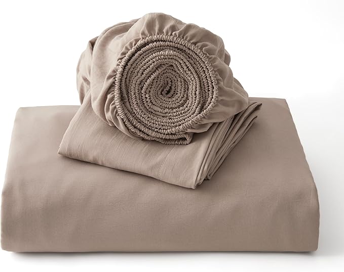 Bedsure Duvet Cover Queen Size with Fitted Sheet - 4 Pieces Prewashed Cotton-Like Extra Soft Bedding Set, Includes 1 Duvet Cover 90x90 Inches with Zipper Closure, 2 Pillow Shams, 1 Fitted Sheet, Khaki