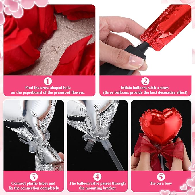 Red Preserved Roses in Box 7 Preserved Forever Flower in a Round Box Last 1-3 Years with Heart Balloon Christmas Surprise Gift for Women Loved One Mom Valentines Anniversaries Need Assembly