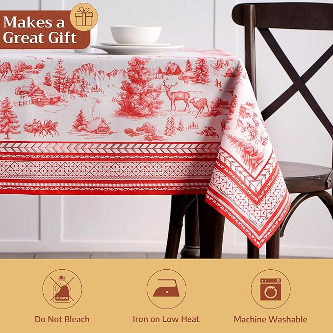 Maison d' Hermine Table Cloth Rectangle Table 100% Cotton 60 x 108 Inches Fall Tablecloth Reusable Everyday Use for Thanksgiving Christmas Decorations Dining Farmhouse Party (Winter Jouy)