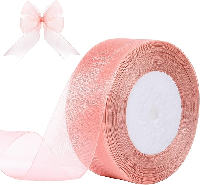 1-1/2 Inch x 50 Yards Sheer Organza Ribbon Chiffon Ribbon for Gift Wedding Flower Bouquet Wrapping Decorations Crafts (Rose Gold)