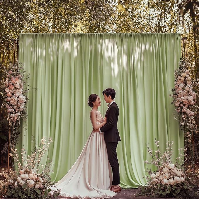 30x10ft Wrinkle Free Sage Green Backdrop Curtain for Parties Soft Fabric Drapes Wedding Curtain Backdrop for Birthday Party Decorations Background for Photography 5x10ft, 6 Panels