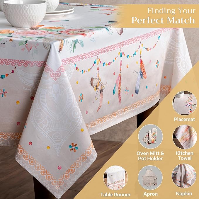 Maison d' Hermine Table Cloth Rectangle Table 100% Cotton 60 x 120 Inches Tablecloth Reusable Decorative for Dining Room, Farmhouse, Home, Party, Festive & Wedding Spring Summer - Ibiza - Beige