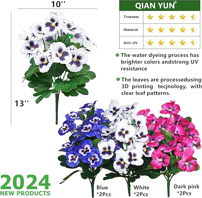 QIANYUN Fake Flowers-12in Pansy Small Wild Flower Daisy 6 Bundles Faux Plastic Purple Flowers for Home Wedding Kitchen Garden Table Centerpieces Indoor Outdoor Decor (Red White Blue)