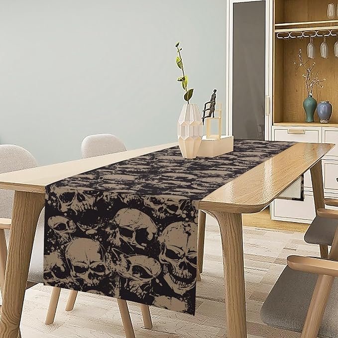 Gothic Table Runner,Dark Skull Pattern Decor Table Runner for Home Kitchen Table Dining Garden Farmhouse Wedding Party Decor 13x90 Inch