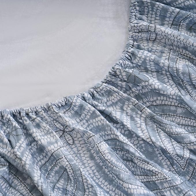Zusbest Full Size Sheets 100% Percale Cotton Grey Bed Sheet, Brushed for Extra Softness, Breathable Luxury Flannel Like Sheets Modern Classic Navy Printed Deep Pocket Bed Set 17.5'' 4 Pcs