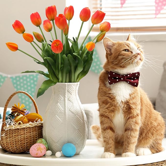 15PCS Artificial Tulips Real Touch Orange Faux Latex Flowers Lifelike Fake Tulip Bouquet Flowers Arrangements for Wedding Home Kitchen Garden Table Party Decoration