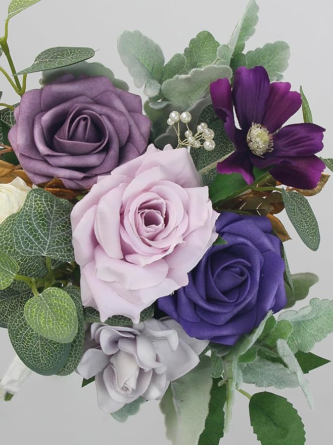 Rinlong 1Pc Purple Bridesmaids Bouquet Artificial Wedding Bouquets for Bridesmaid Silk Bouquet for Wedding Prom Homecoming