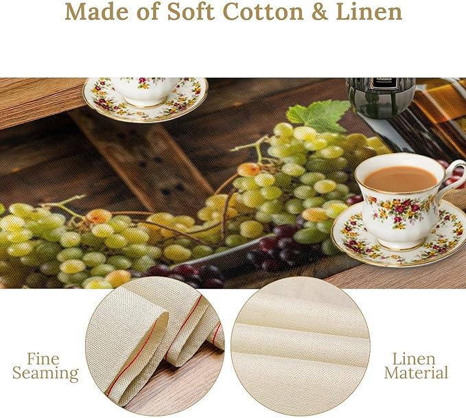 Red Wine Themed Vintage Table Runner, Kitchen Dining Table Farmhouse Decoration for Home Party Decor 13x70 in