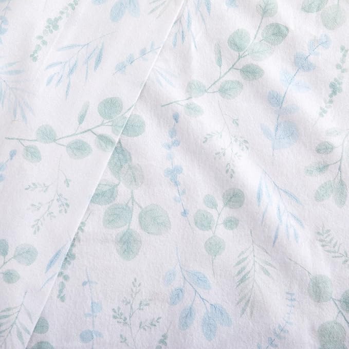Market & Place 100% Cotton Twin Flannel Sheet Set | 3 Piece Deep Pocket Cozy Winter Floral Bed Sheets | Double Brushed for Extra Softness & Comfort | Alpine Collection (Twin, Eucalyptus Leaves)