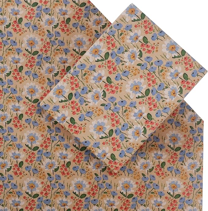 Aimyoo Kraft Floral Wrapping Paper Roll - Jumbo Roll - 30 Inch x 33 Feet - All Occasion Vintage Flower Gift Wrap Paper for Mother's Day Wedding Birthday Bridal Shower