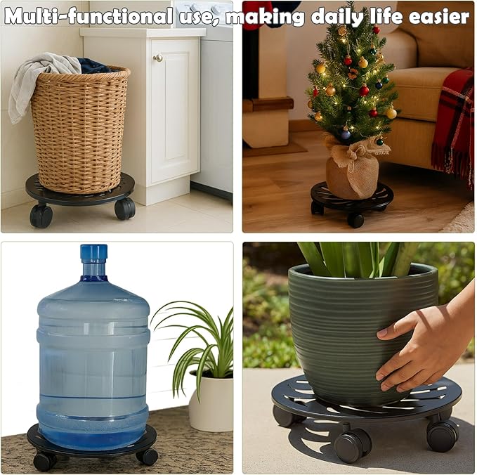 3-Pack 12 Inches Square Metal Plant Caddy with Wheels Heavy Duty Large Rolling Plant Stand Indoor Outdoor Wheeled Planter Dolly Cart with Plant Saucers Flower Pot Mover Roller Trolley, Black