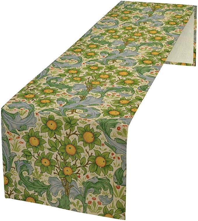 William Morris Original Design Green Table Runner Vintage Floral Table Runner for Dining Table Decor 13 x 60 Inch