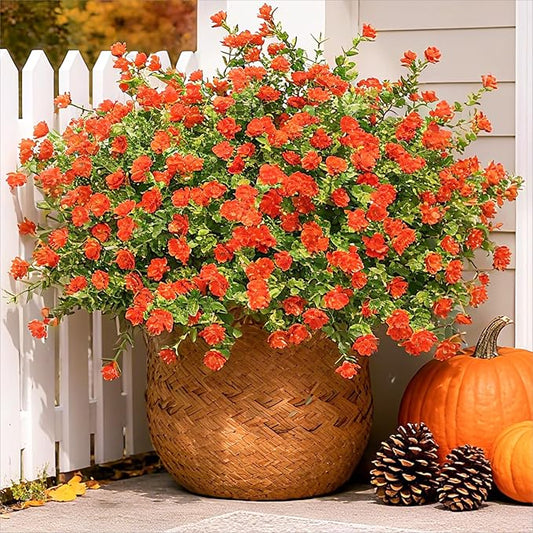 Ivydale Artificial Fall Mums Faux Flowers Plants for Outdoor Outside, 12 Bundles Fake Autumn Orange Daisy Flower Plastic Greenery Realistic UV Resistant for Front Porch Patio Balcony Garden Yard Decor